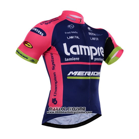 2015 Maillot Ciclismo Lampre Merida Rose et Bleu Manches Courtes et Cuissard